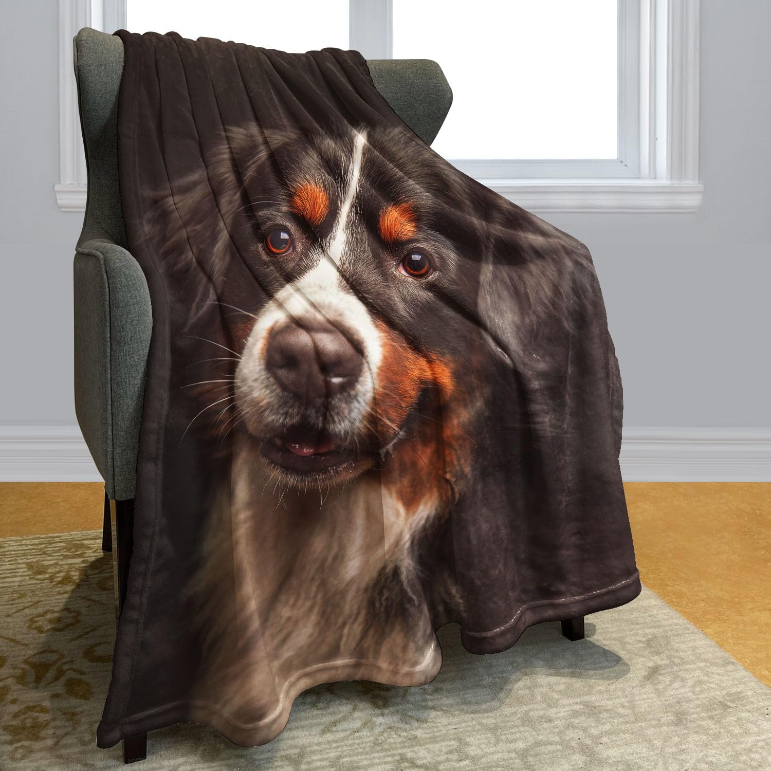 Bernese Mountain Dog Blanket Cute Animal Fleece Blanket Soft Fuzzy Plush Throw Blankets for Couch Bed 60"x80"