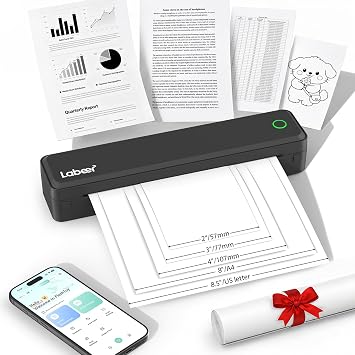 Labeer Portable Thermal Printer, Wireless Bluetooth Inkless Printer Black