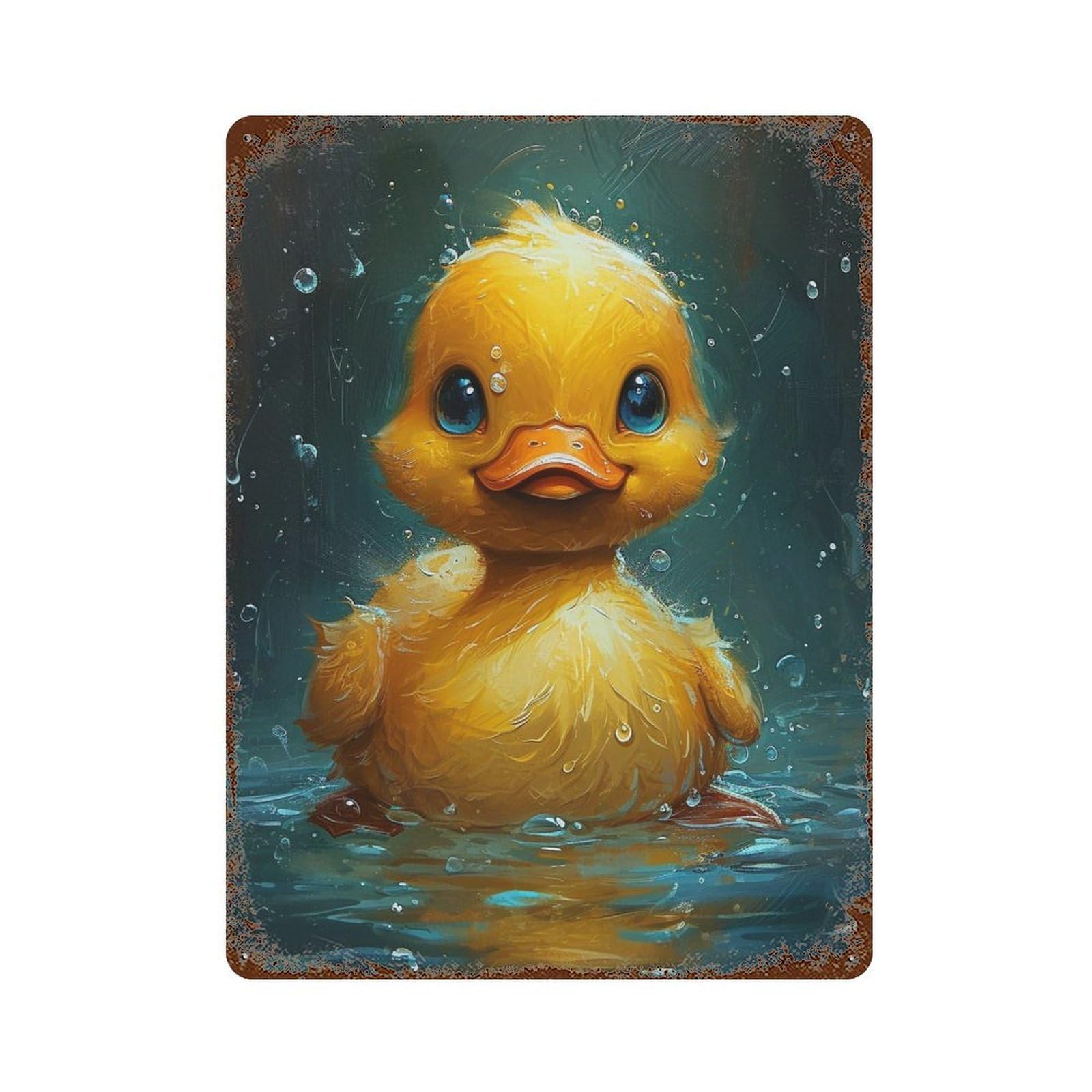 Cute Duckling Painting Distressed Metal Wall Sign 15.7"x11.8", Industrial Home Decor for Garage, Pub Or Kitchen