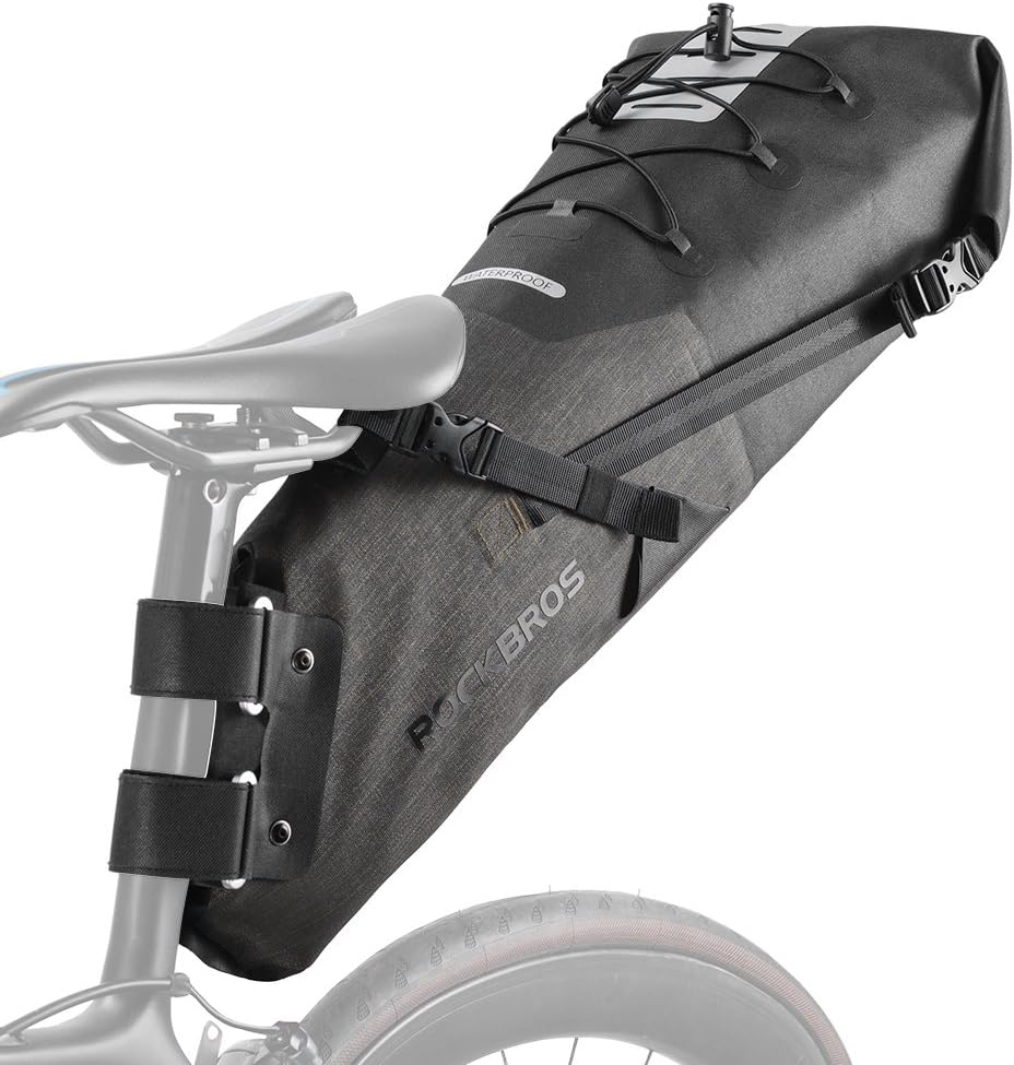 ROCKBROS Saddle Bag, Large Capacity, Seat Bag, Road Bike, Waterproof, TPU Treatment, Large, 3.4 fl oz (10 L), Storage Capacity, Reflective Tape, Cycling (Black)