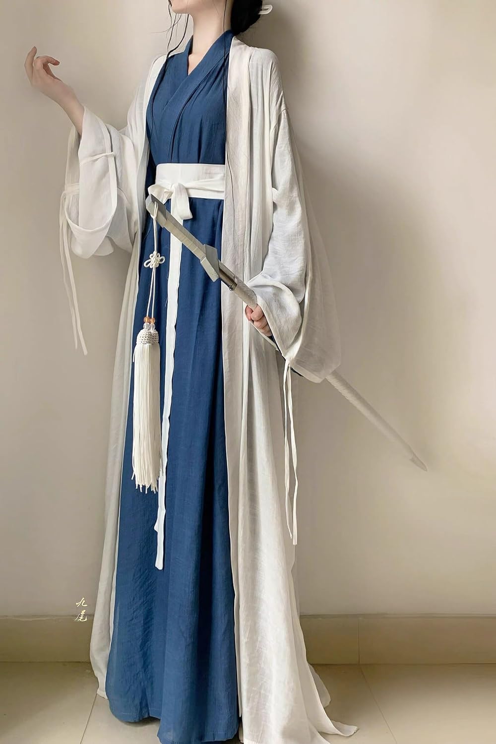 Large Size 3XL Thin Cotton&Linen Hanfu Dress Women Chinese Vintage Hanfu Green&Blue Cosplay Costume