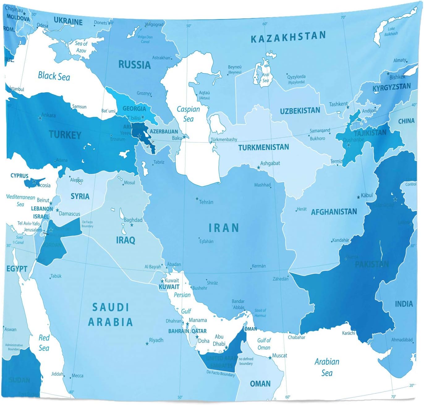 Lunarable Globe Tapestry King Size, Modern Cold Winter Tones Illustrated World Map with Countries Classic Atlas Print, Wall Hanging Bedspread Bed Cover Wall Decor, 88" X 88", White and Blue