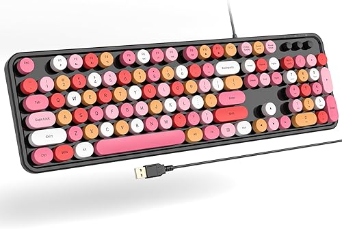 Miniatura 1 de Atelus Teclado de computadora con cable USB, teclado retro de máquina de escribir, teclado de oficina de tamaño completo con teclado numérico,