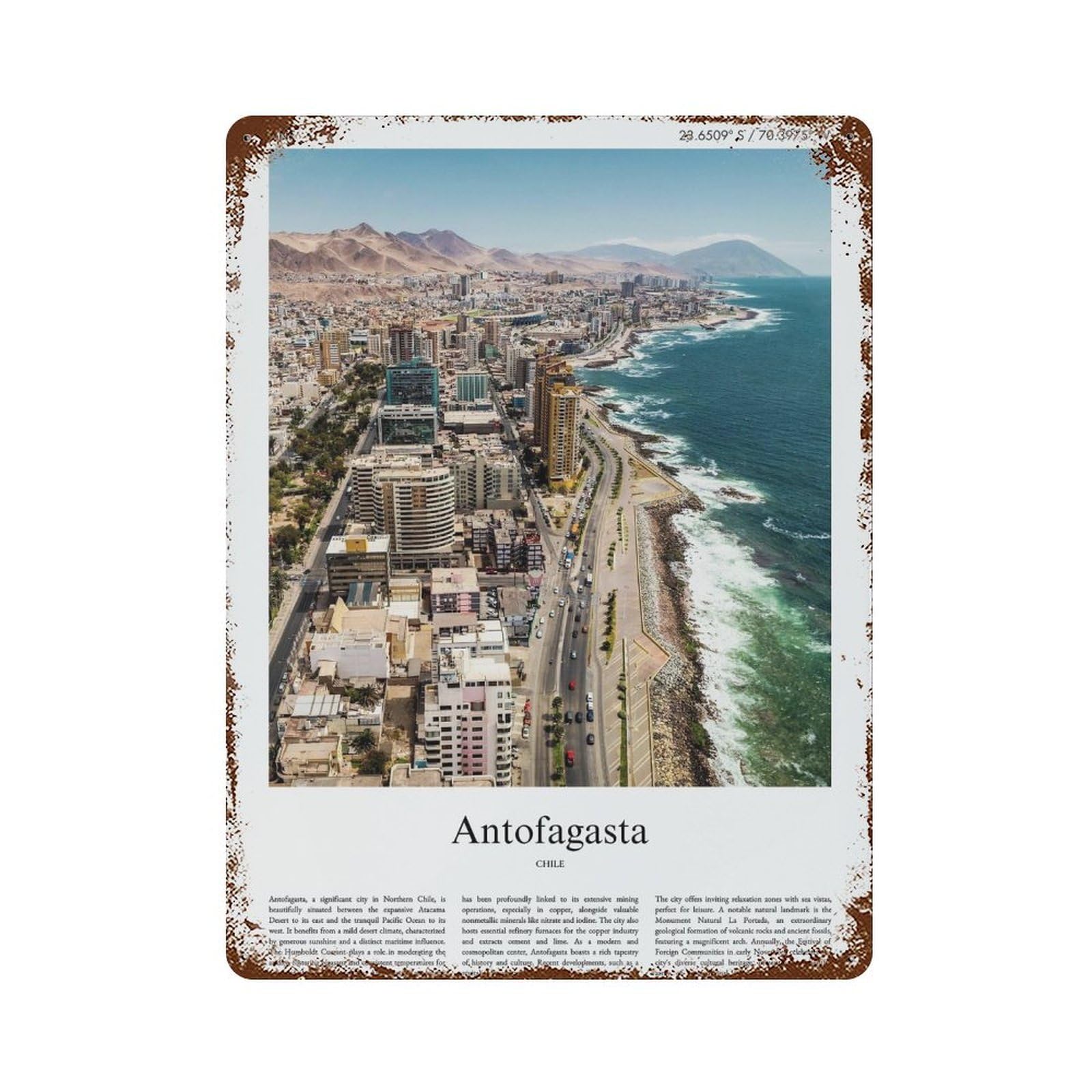 xiaoxiaoshen Antofagasta Chile City Scenery Wall Decor Art Metal Tin Poster Modern Home Decor Art Home Bar Shop Decorations Vintage Sign 40x30cm