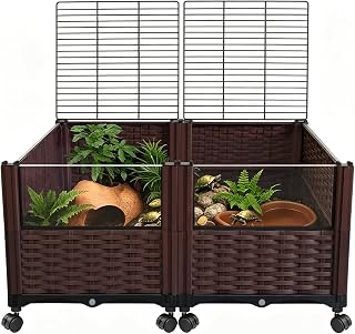 Aquatic Turtle Tank with Escape-Proof Device. Rotatable casters and Transparent Panels for Observation, Suitable for Small Turtles, Pond Turtles, semi-Aquatic Reptiles, and Aquatic Landscape Tanks.