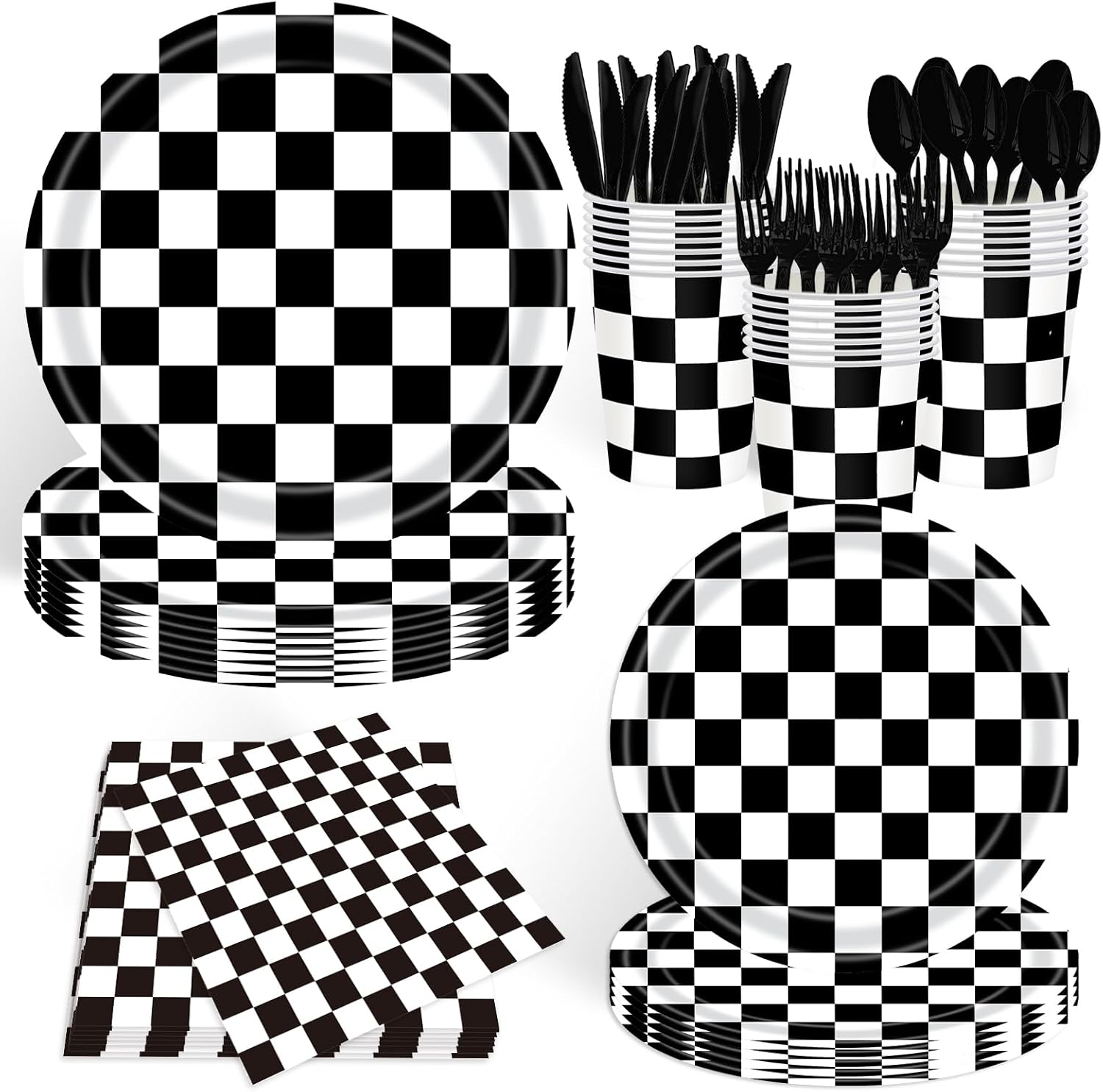 missing some 100 Pcs Race Car Birthday Party Decorations Black and White Checkered Plates and Napkins, Checkered Party Supplies Serves 20