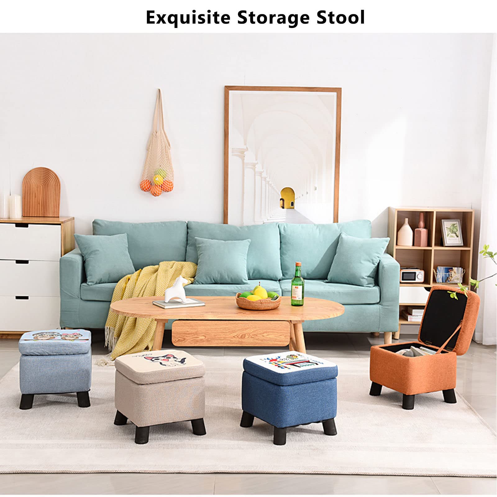 Amazon｜スクエアオットマン リビングルーム用収納付き,スタッカブル