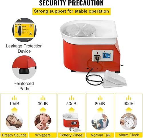 Miniatura 4 de VEVOR Rueda de cerámica, máquina formadora de ruedas de cerámica de 9.8 in con juego de escultura, 0-300 rpm, velocidad ajustable, rueda de cerámica