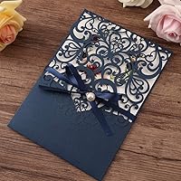 Vista 7 de Tarjetas de invitación de estilo clásico vertical con listones y adornos de perlas