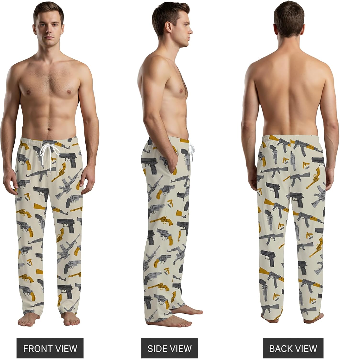 SARA NELL Retro Guns Pajama Pants – Vintage Silhouette Print Lounge Wear, Cozy Unisex Sleepwear for Men and Women - Image 2