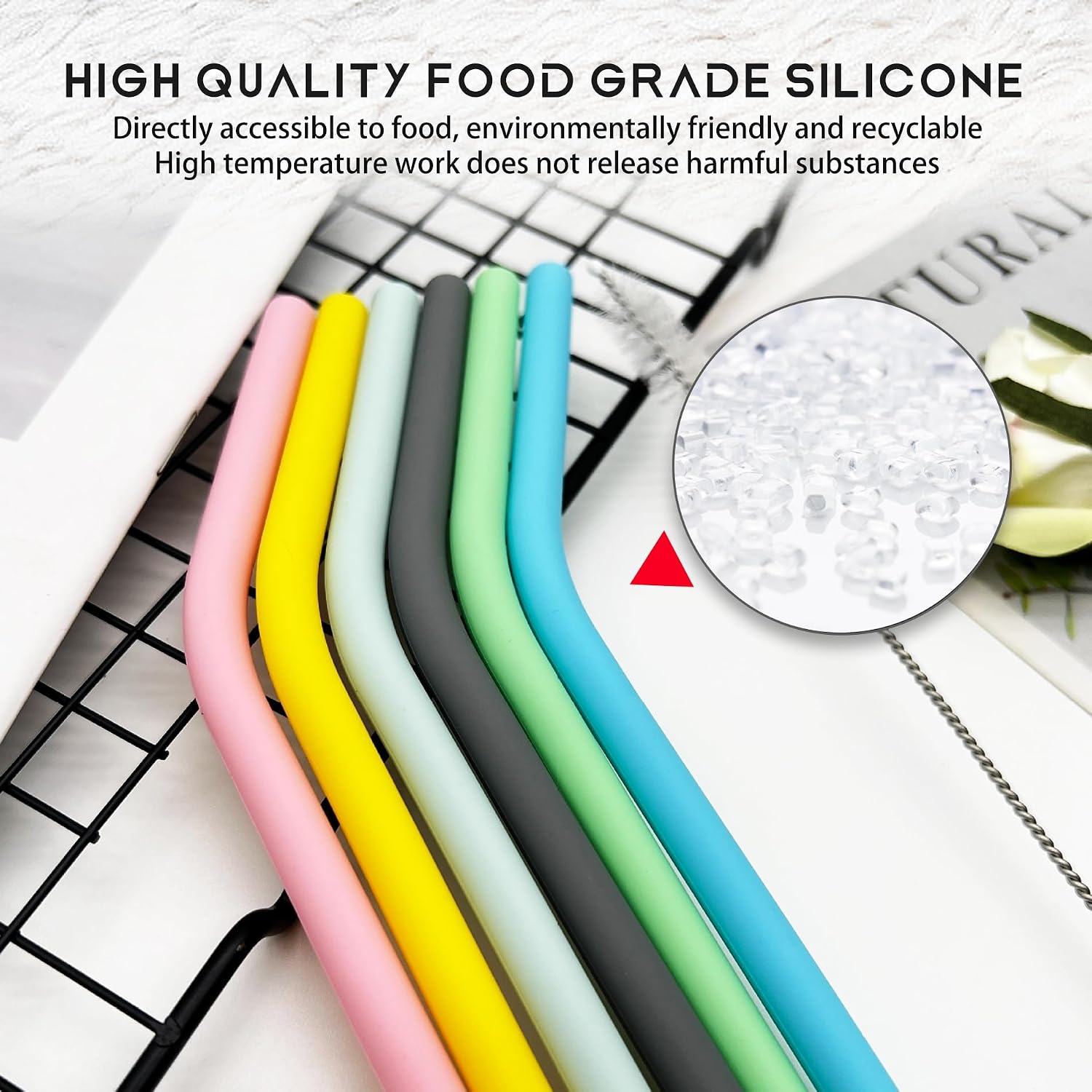 Pack of 6 Food-Grade Reusable Silicone Straws with Cleaning Brushes and Storage Box, Environmentally Friendly Coloured Straws, for Juice, Milk Tea (0.8 cm Diameter, 25 cm Length) image 3