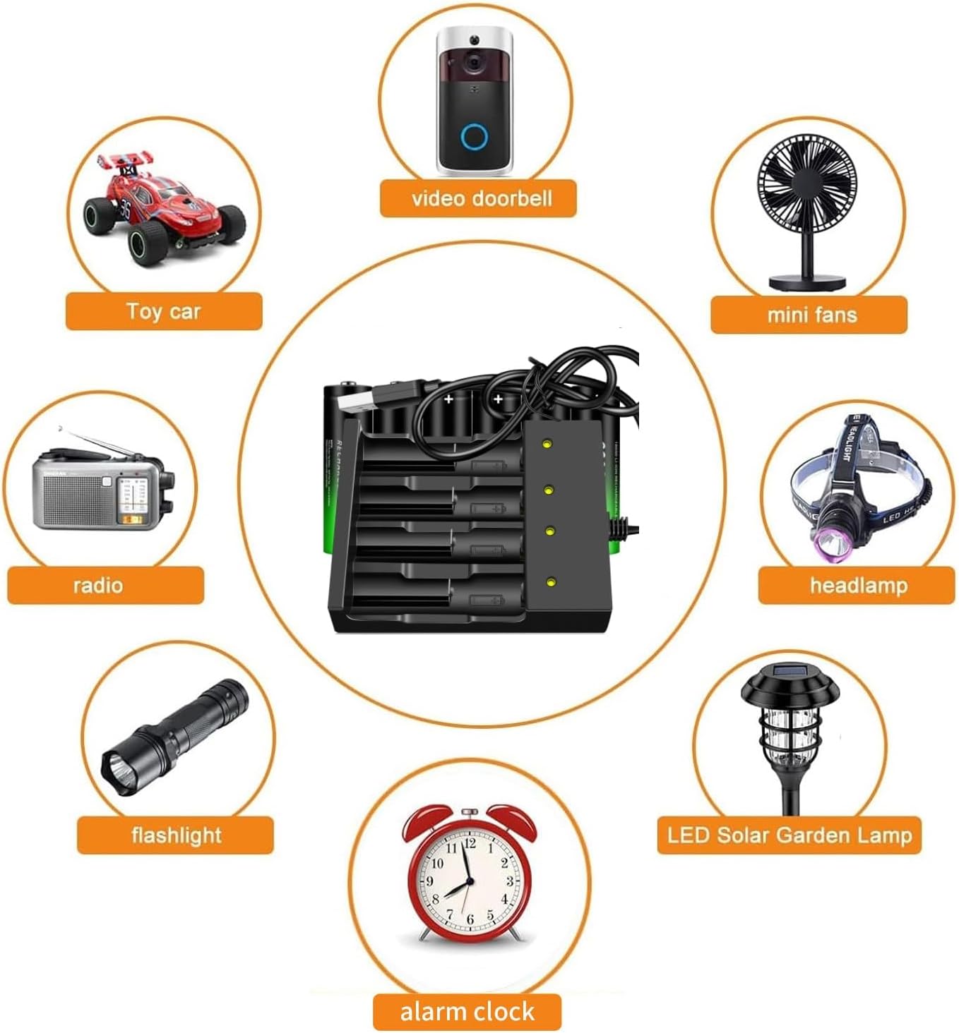 6pcs NiMH Rechargeable Battery Universal Charger 4 Bay for Headlamps Flashlight Small Fan etc(Button Top)