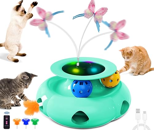 Miniatura 8 de Juguetes interactivos 3 en 1 para gatos de interior recargables, juguete para gatos de topo, mariposa aleteante, bolas de pista, juguetes