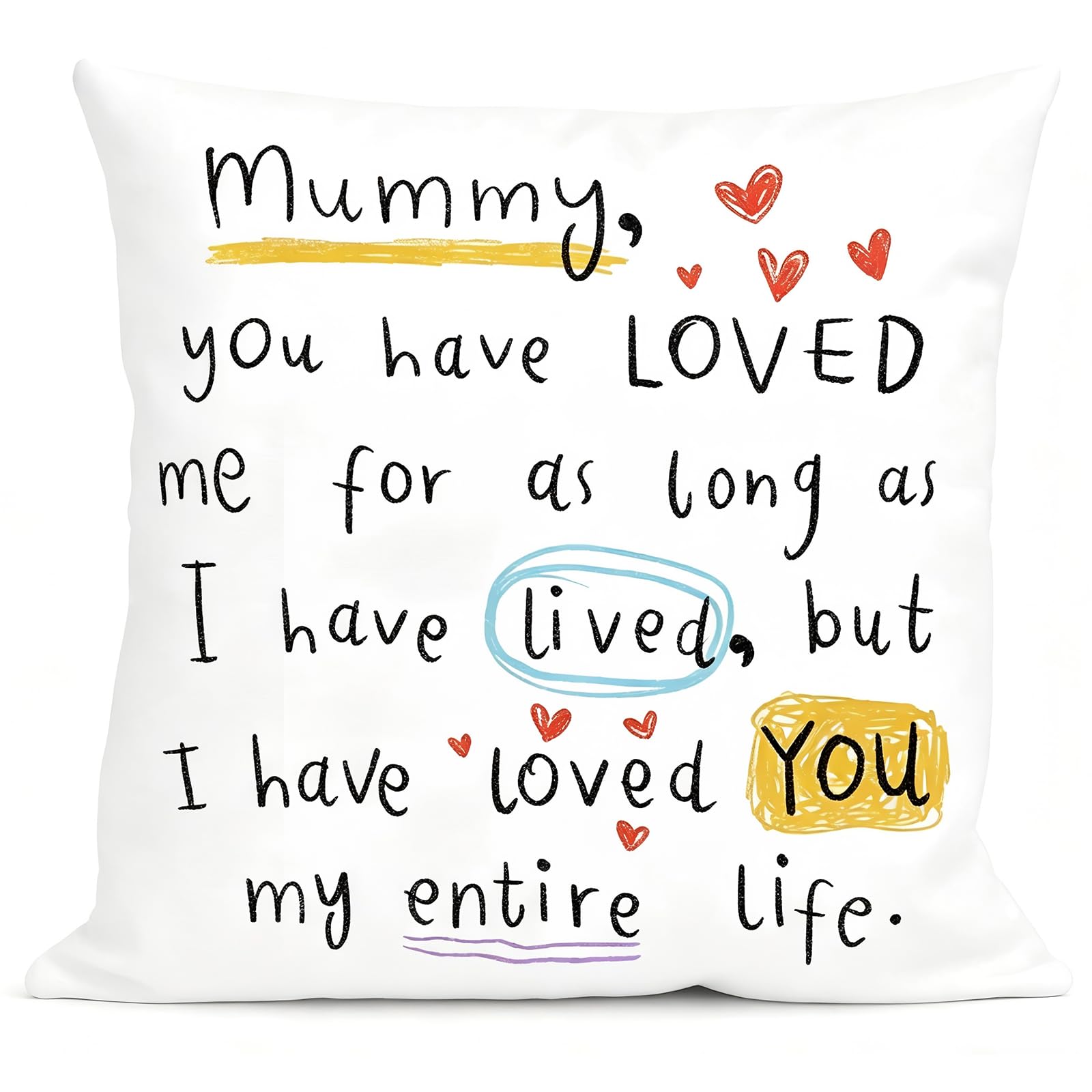 Virelle Gift Cushion Cover for Mum – Linen Mum Cushion with Love Poem, Birthday Gifts for Mummy from Daughter Son, Mothers Day Cushion 45x45cm