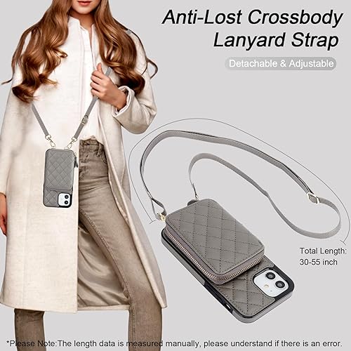 Miniatura 6 de Bocasal Funda tipo cartera cruzada para iPhone 1212 Pro, bloqueo RFID, de piel sintética, con cremallera, funda tipo cartera con función atril y