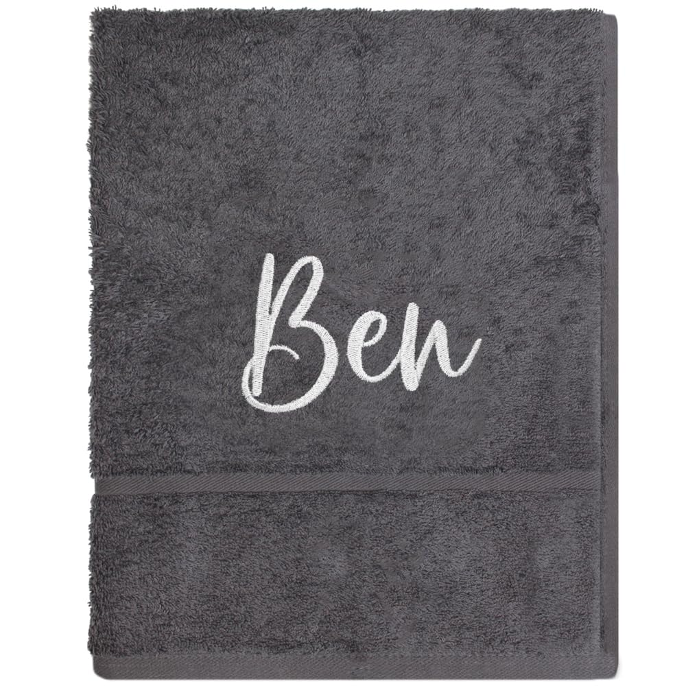 Teddyt's Charcoal Grey Personalised Embroidered Name Custom Cotton Hand Towel (Charcoal Grey)