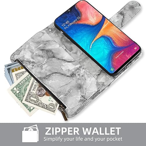 Miniatura 5 de Asuwish Funda de teléfono para Samsung Galaxy A20 A30 con protector de pantalla de vidrio templado y soporte de ranura de cuero de mármol con ranura