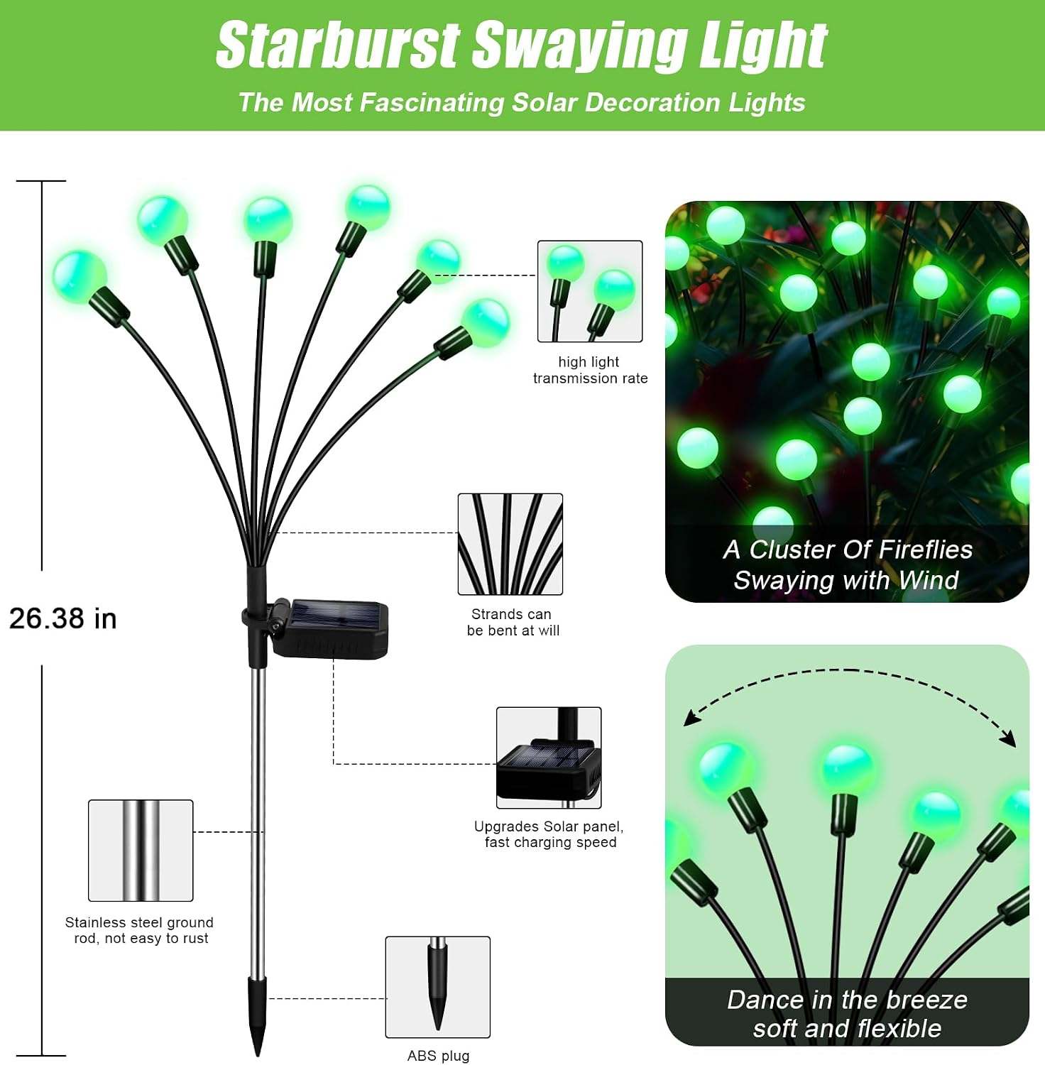 NBQQ Solar Lights Outdoor 4 Pack of 32 LEDs Swaying Firefly Garden Decor image 2