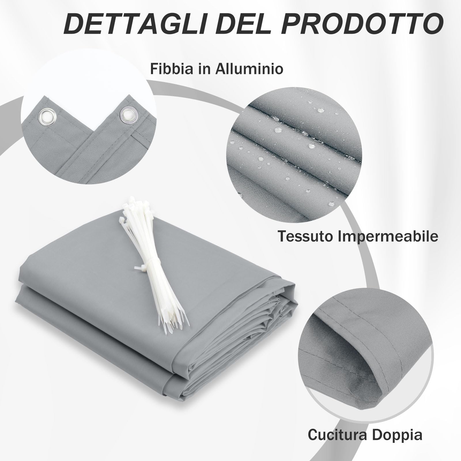 HENG FENG Frangivisto per Balcone 0.9x4m, 160g/㎡ PES Telo Balcone ringhiera,Protezione Privacy, Anti-UV, Impermeabile,Resistente al Vento, con Cinghie, Light Grigio - 2