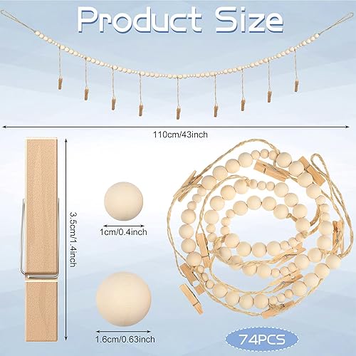 Miniatura 2 de Expositor de fotos para colgar en la pared con guirnalda de cuentas de madera, marco de fotos bohemio de 4 pies, juego de marcos de fotos para