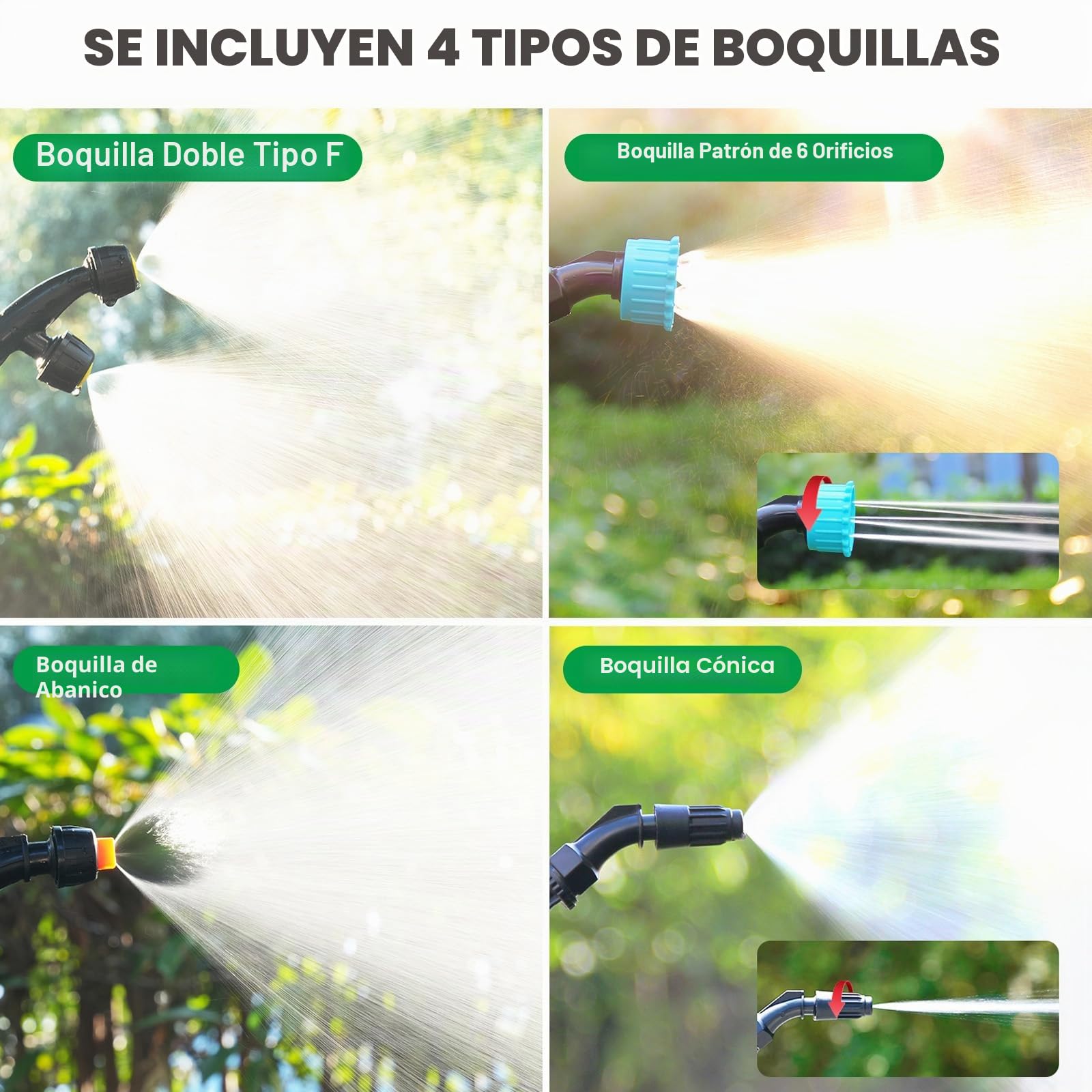 SYLSTAR Pulverizador 5 litros, 3 Velocidades Pulverizador Electrico con 3 Boquillas, 7.4V Sulfatadora Electrica a Bateria Recargable, Fumigadora Pulverizador Portátil para Jardín Huerto Riego (Verde)