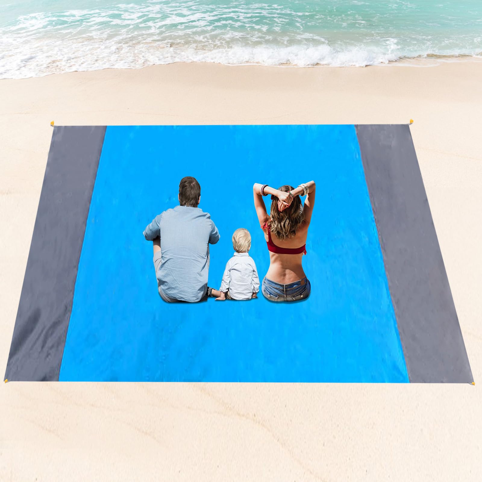 Auxhcyl Blue Beach Blanket, 200X250cm Picnic Mat Large, Sandless Beach Blankets Waterproof Sandproof,With 4 Stakes For 5-8 Adults,Camping,Outdoor Accessories,Essentials
