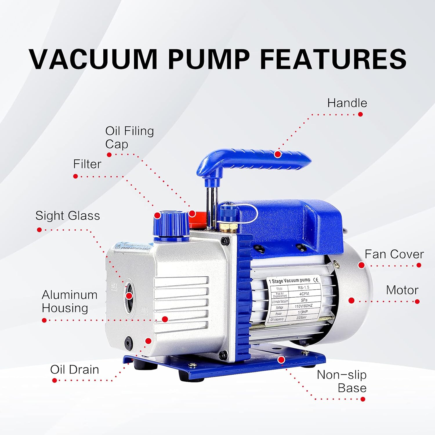 4CFM 1/3HP Single Stage Vacuum Pump and 4-Way Manifold Gauge Set for R410A, R22, R134A, R404A Refrigerants with Aluminum Valve Body for HVAC A/C Refrigeration Recharging and Maintenance : Automotive