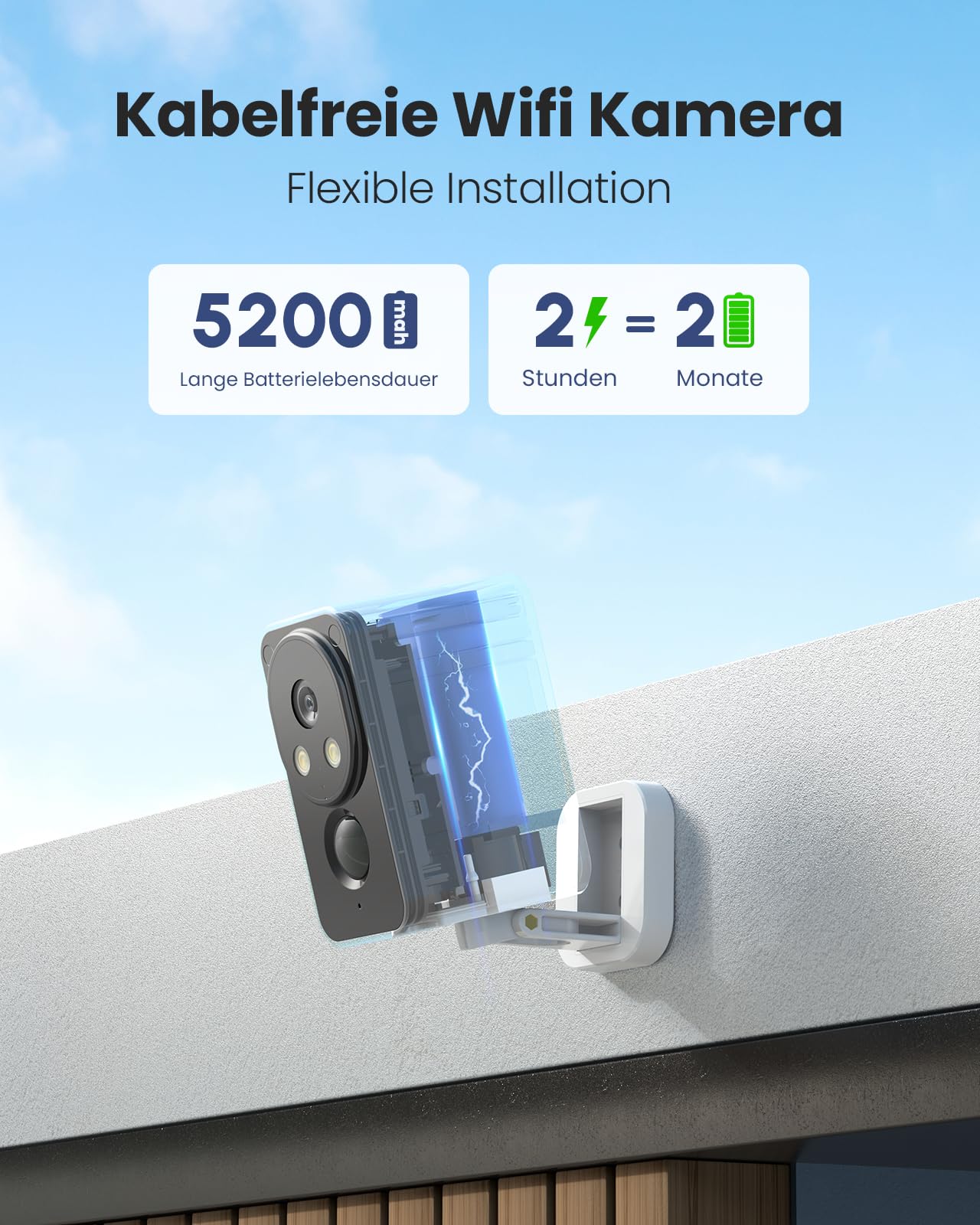 2PCS 2K Überwachungskamera Aussen Akku, WLAN Kabellose Überwachungskamera Außen/Innen mit Farbige Nachtsicht, PIR-Bewegungserkennung, 2-Wege Audio, Cloud/SD Card, Alexa, 2.4 GHz WLAN