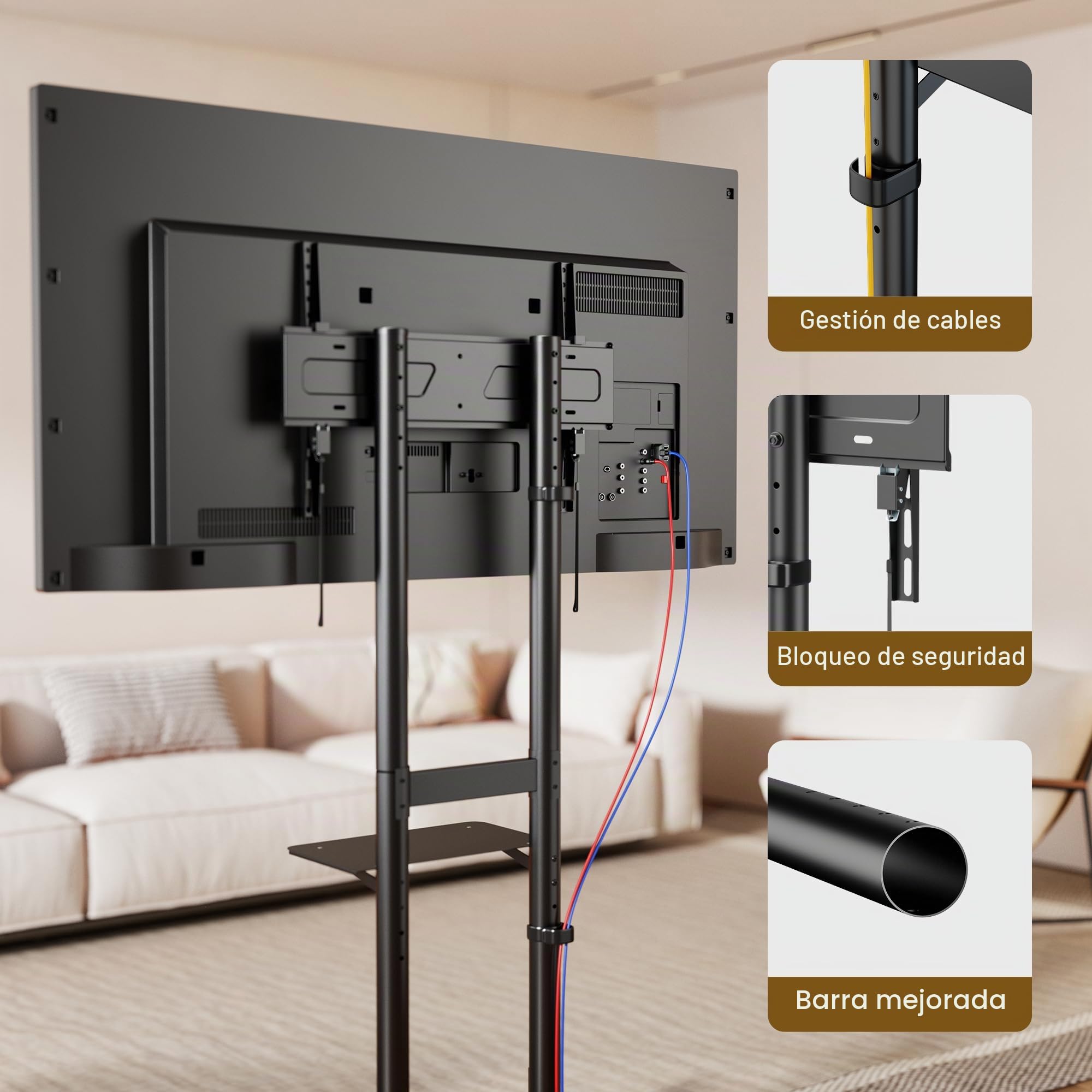 Soporte TV Suelo con Ruedas 32-86", Carga 90kg
