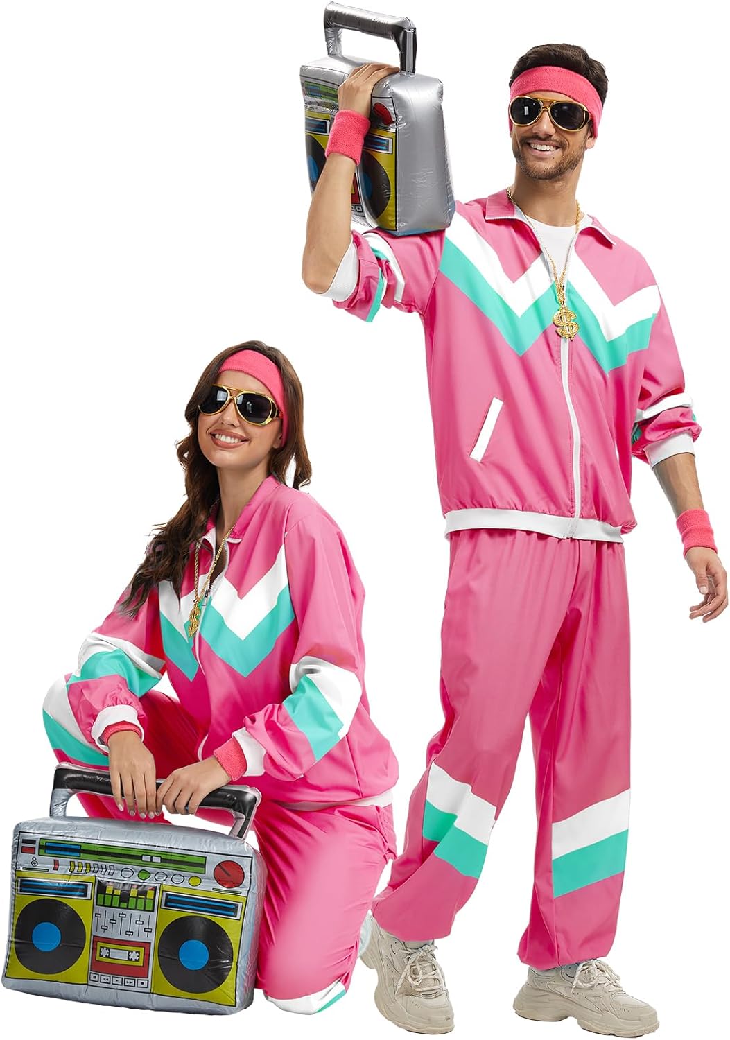 80s Outfit for Men Women-One Set 80s 90s Costumes with Accessories-Couples Track Suits for Halloween Carnival Party - Image 2