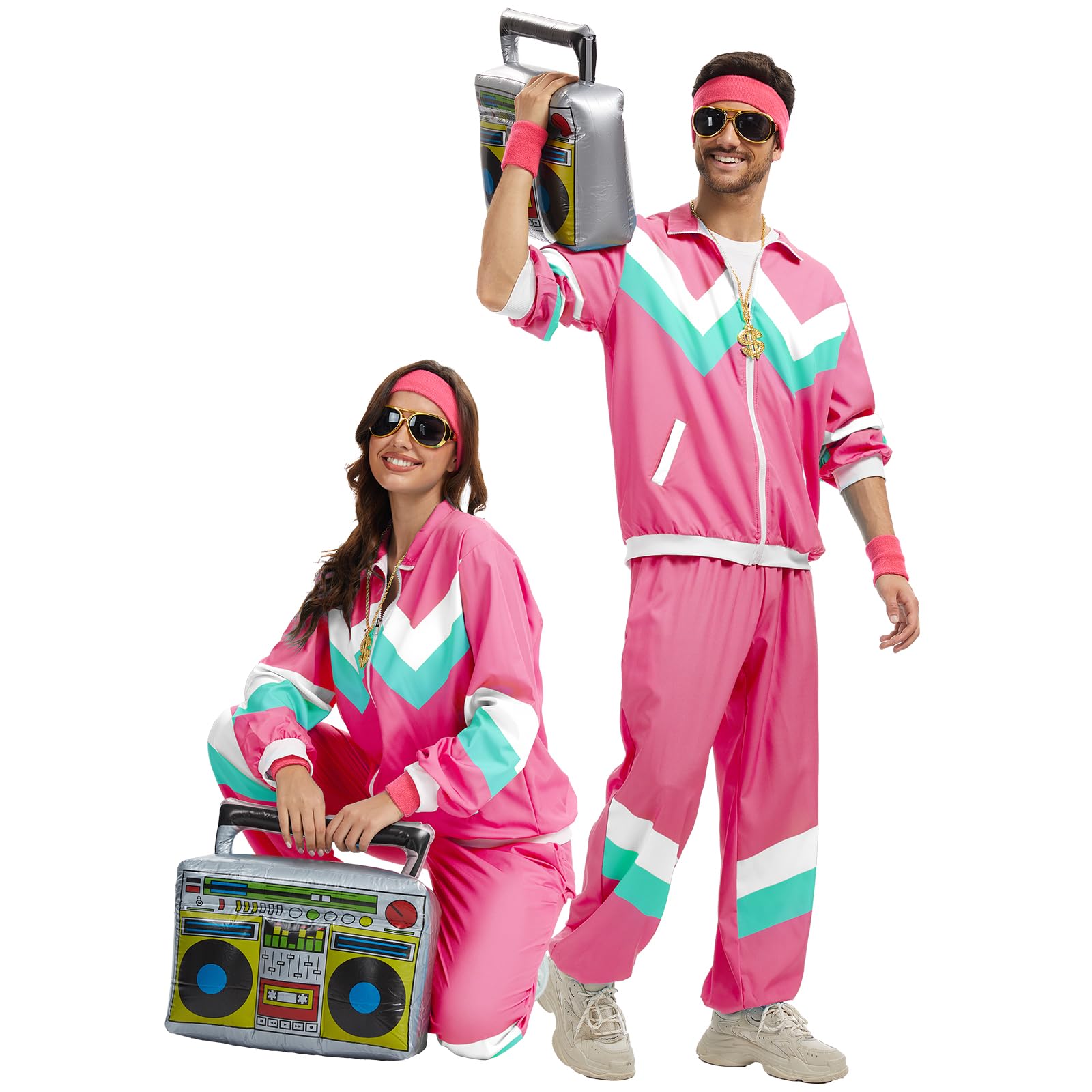 Strój męski i damski w stylu lat 80. XX wieku, dres treningowy, dyskoteka, strój sportowy hip-hopowy, zestaw dresowy, strój do joggingu, streetwear, kostium karnawałowy