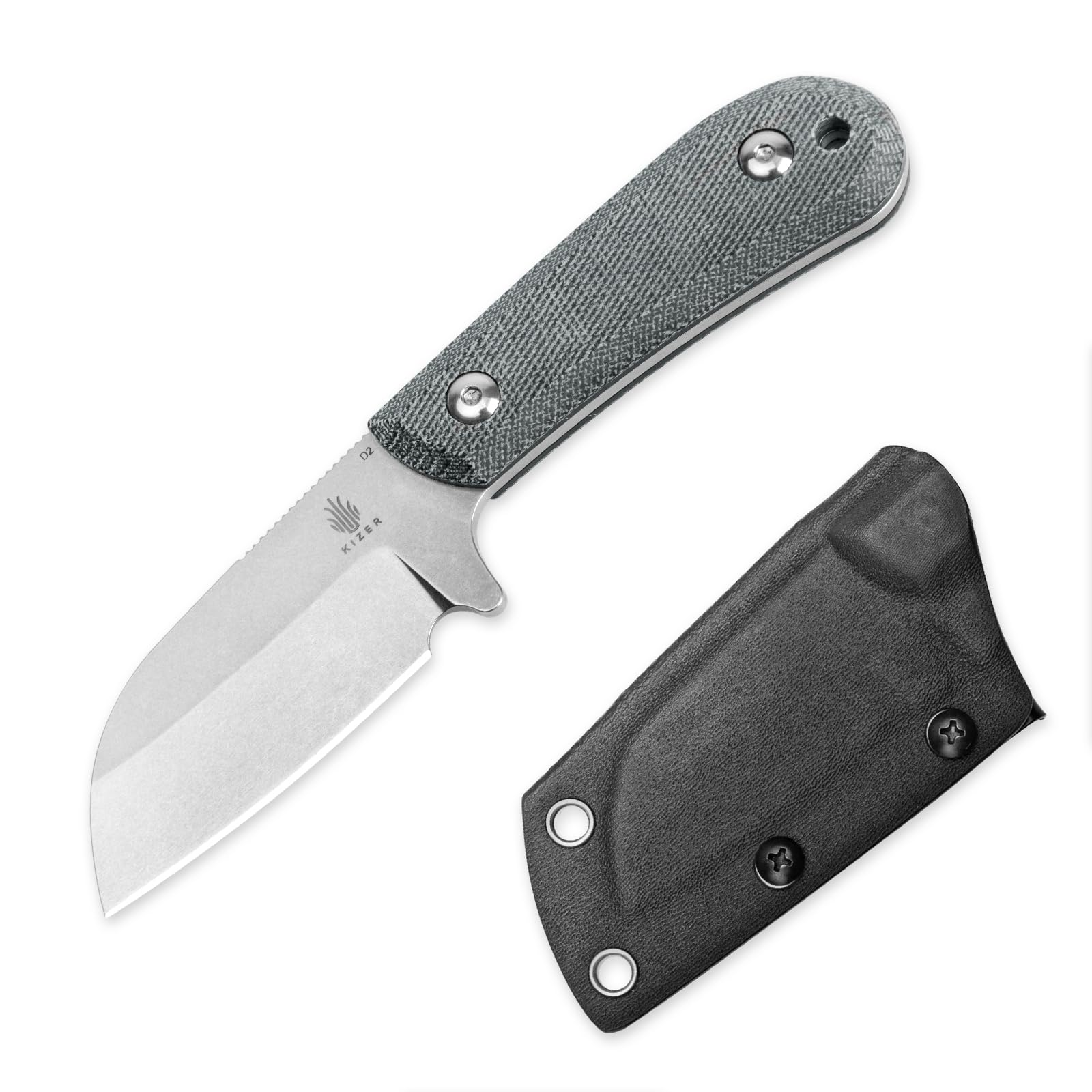 KizerDeckhand Fixed Blade Hunting Knife with Sheath, D2 Blade Camping Knife G10+Micarta Handle Lightweight EDC Fixed Blade for Men Women Outdoor, for Hunting Survival 1062A1