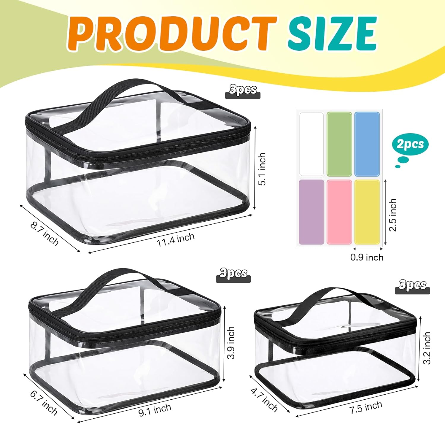 Talltalk 9 Pack 3 Sizes Toy Storage Bags with Labels, Clear PVC Reusable Board Game Storage Containers, Waterproof Toy Organizer Case with Zipper for Building Blocks, Puzzles, Stationery (Black)