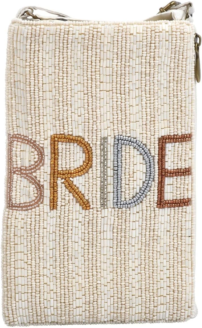 Bamboo Trading Bride Bridal Club Bag Beaded Phone Crossbody, Cream Multi