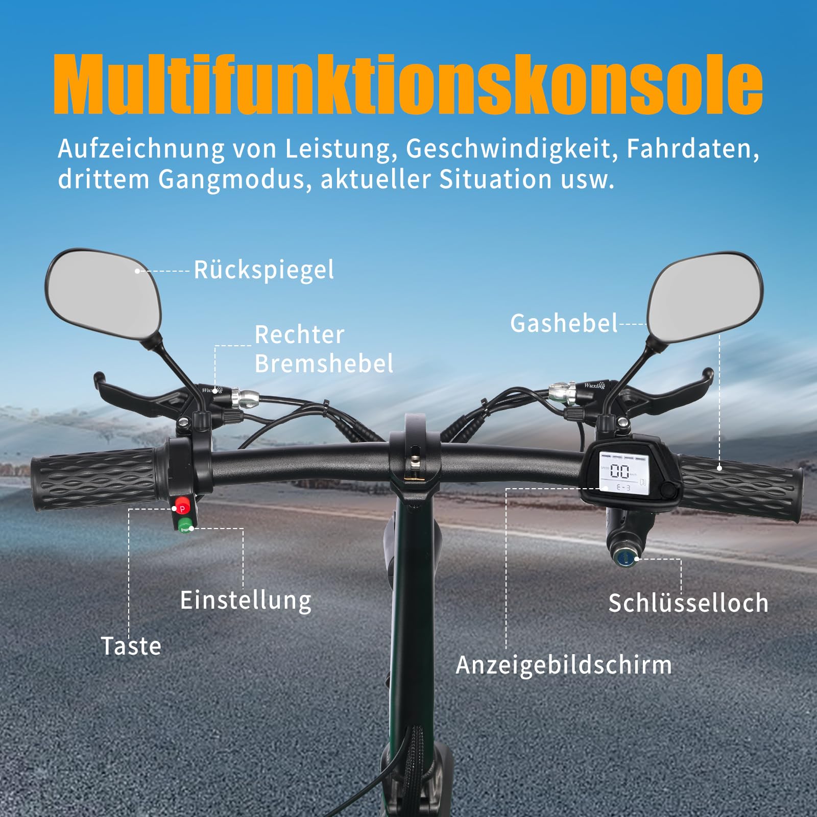 TWOFISH Elektro Moped 500W mit 48V 13Ah Akku, EEC Zertifiziert, 30 km Reichweite, 14 Zoll Reifen, 45 km/h, Motorroller mit Straßenzulassung, Elektro Motorrad mit Sitz & Korb, M5 Elite E (Schwarz)