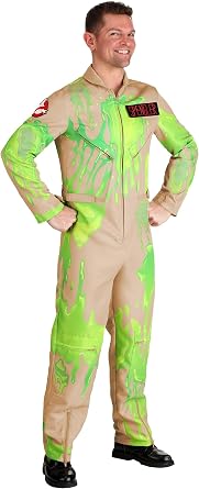 Fun Costumes Adult Slime-Covered Ghostbusters Costume | Ghostbusters Slimed Uniform Jumpsuit with Proton Pack for Adults