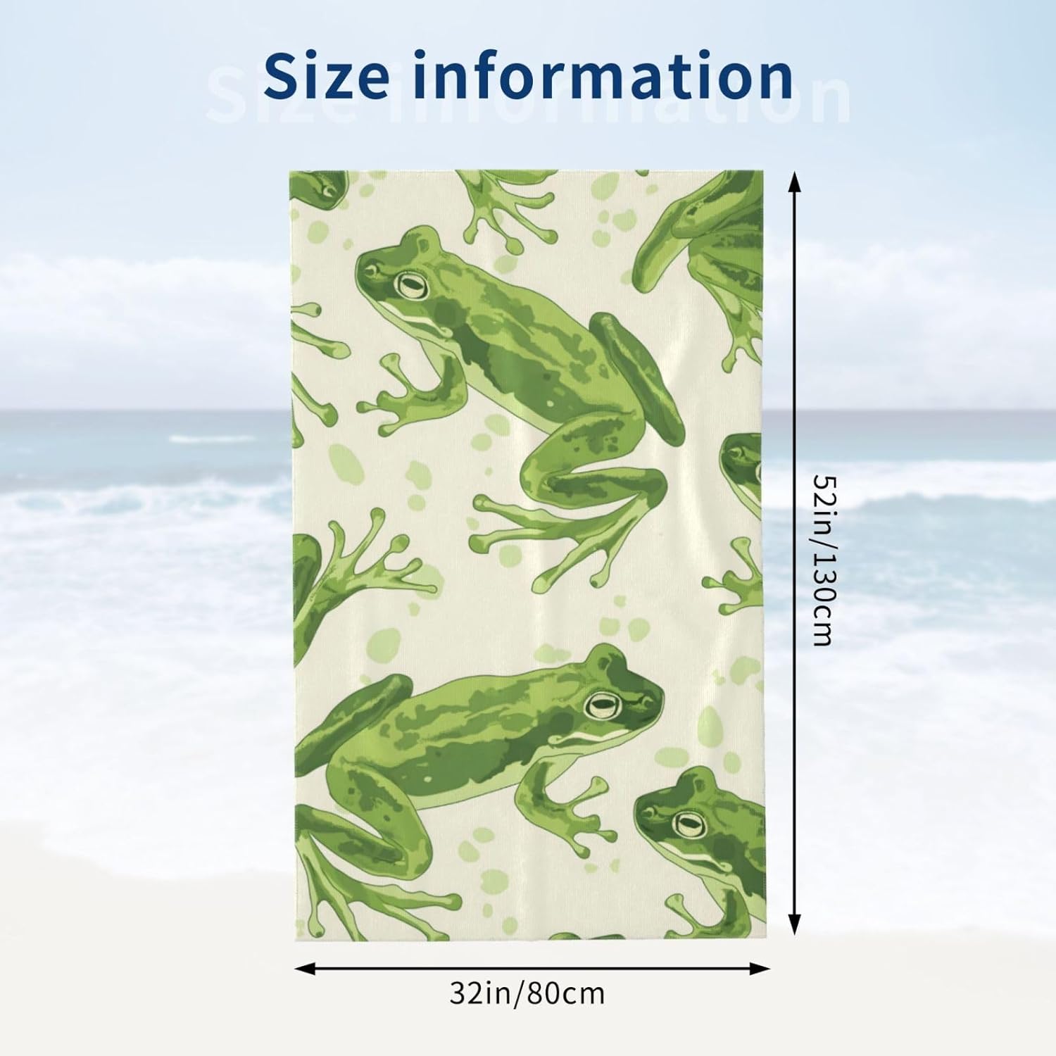 Frog Beach Towel 31inx51in, Animal Sand-Free Microfiber Bath Towel Ultra Soft Quick Dry Pool Towel Absorbent Towel Lightweight Towel for Swimming Bathroom Decor