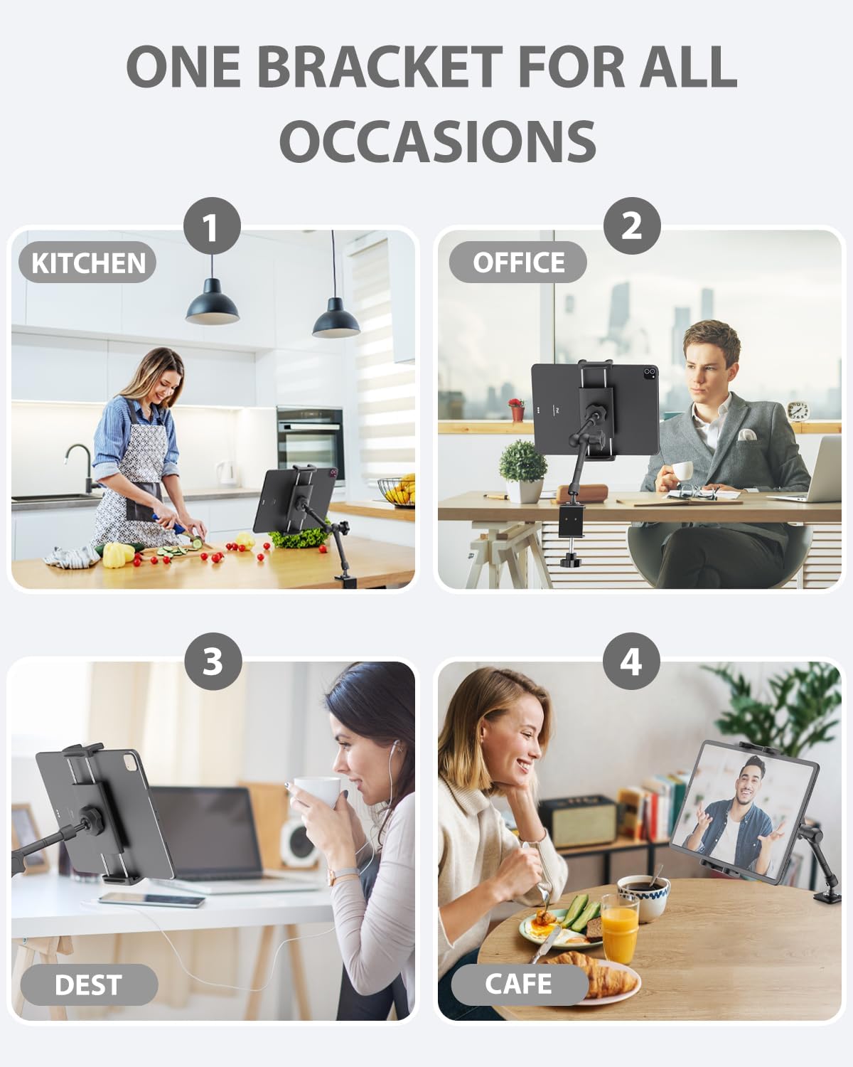 Charchendo Tablet Stand for Desktop, 360° Rotating iPad Holder - Multi-Angle Aluminum Adjustable & Foldable Desk Mount, Compatible with 4-15.6'' iPad Pro/Air/Mini, iPhones, Galaxy Z, E-Book