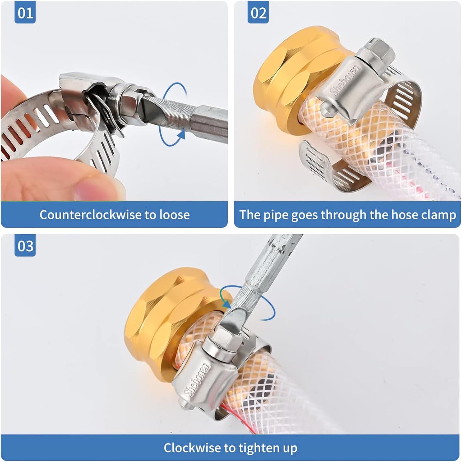 Hose Clamps, 304 Stainless Steel, SAE 24 Worm Gear, 12 pcs/Pack image 5