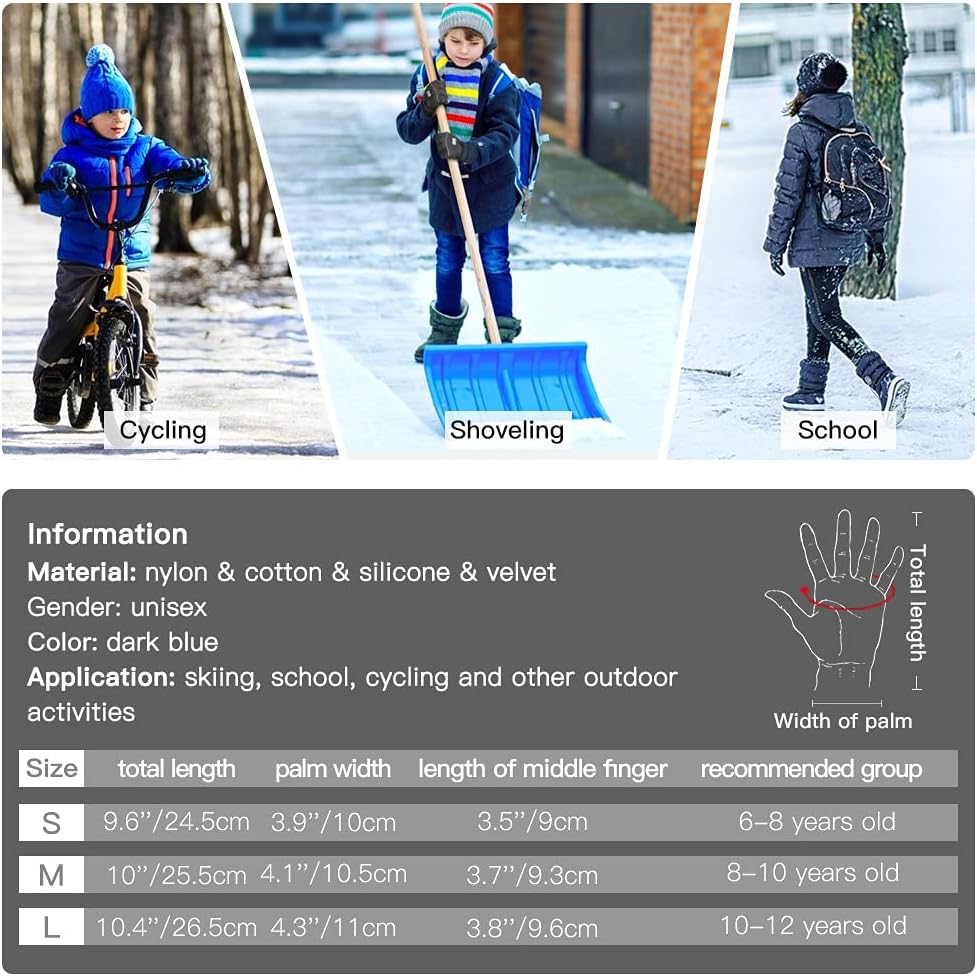 Kids Winter Gloves Snow Ski - Boys Girls Warm Waterproof Windproof Cold Weather Thermal Fleece Anti Slip Mittens with Grip for Skiing Snowboard Outdoor Sport Black Aged 6 - 12 Years : Clothing, Shoes & Jewelry