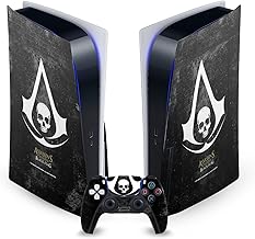 Head Case Designs Officially Licensed Assassin's Creed Grunge Black Flag Logos Vinyl Faceplate Gaming Skin Decal Compatible with Sony Playstation 5 PS5 Disc Edition Console & DualSense Controller