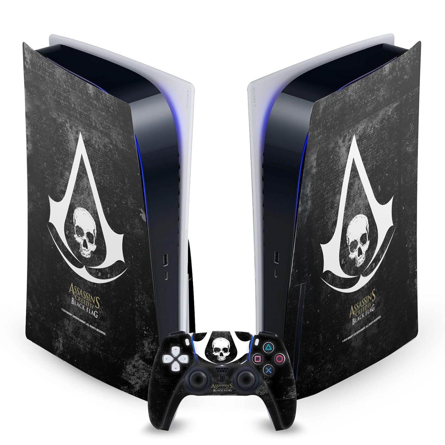 Grunge Black Flag Logos Matte Vinyl Faceplate Sticker Gaming Skin Case Cover Compatible with Sony Playstation 5 PS5 Disc Edition Console & DualSense Controller