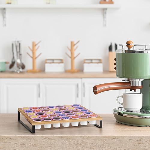 Miniatura 2 de Soporte para cápsulas de café, paquete de 2 unidades, organizador de cajones de cápsulas de café de bambú, soportes para cápsulas K para mostrador,