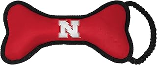 ShopInstaPets Nebraska Cornhuskers Bone Shaped Dog Toy with Squeaker & Rope - Durable & Fun for Dogs Officially Licensed