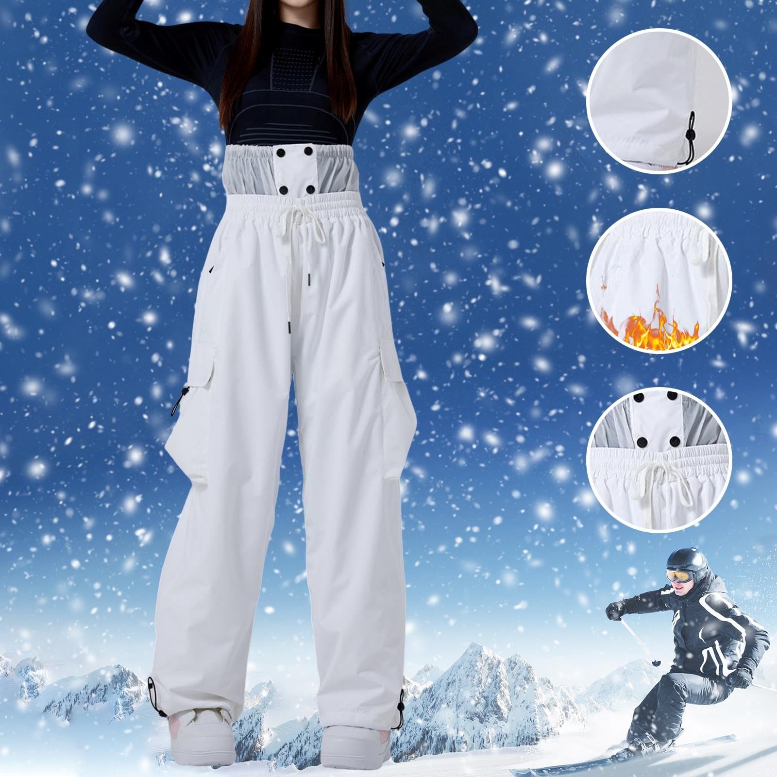 Pantalones de esquí para hombre y mujer, pantalones de snowboard anchos, multibolsillos, impermeable, cortavientos, transpirables, para correr, gimnasia, streetwear suave y cálido para