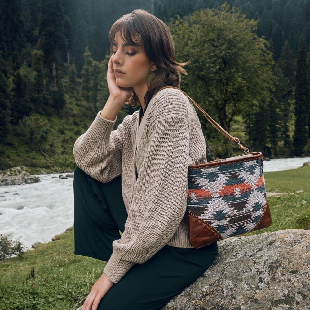 Myra Bag Western Leather Crossbody Bag for Women - Upcycled Canvas Shoulder Bag Jolie Arya - Image 2