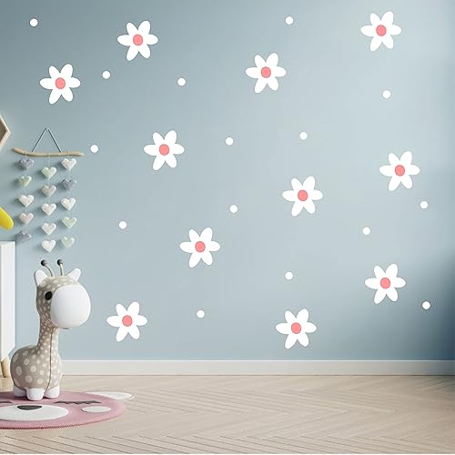 Miniatura 4 de Calcomanías de pared de flores de margaritas con puntos, calcomanía de vinilo para habitación de niños, decoración de pared para habitación de