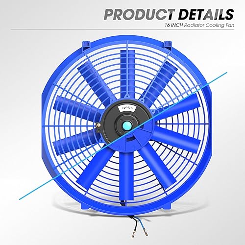 Vista 157 de DNA Motoring Ventilador de radiador delgado de enfriamiento eléctrico de alto rendimiento de 7 pulgadas con kit de montaje, azul, RAF-7-BL+FMK