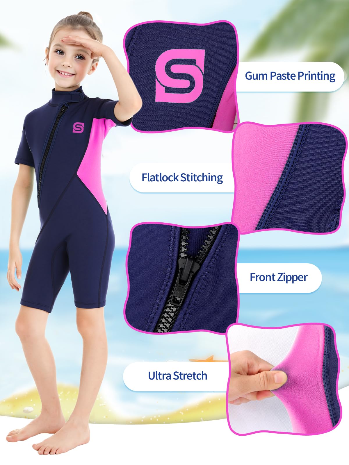 Summshall Kids Wetsuit, 2mm Girls Boys Shorty Wetsuits - Image 3