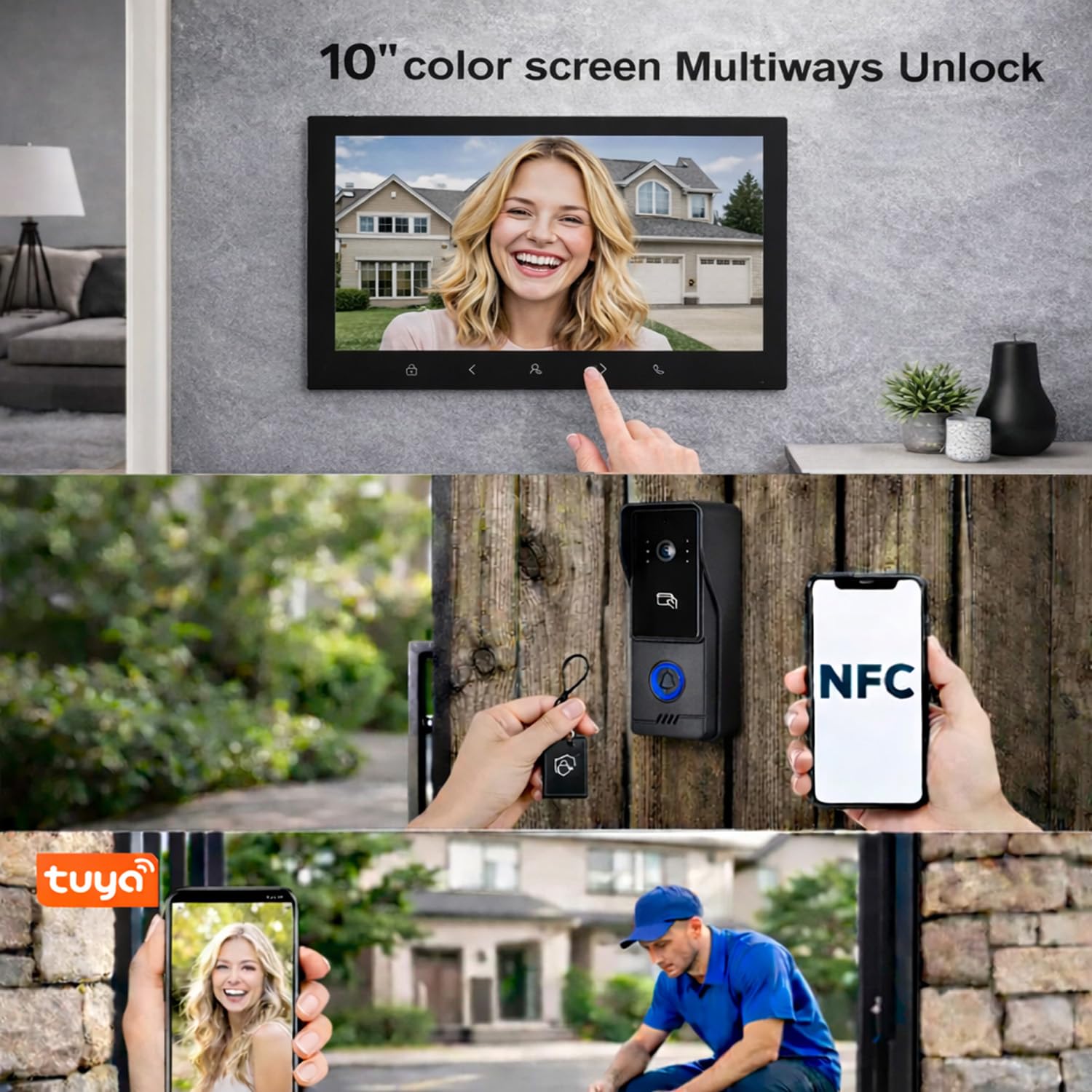 Visiophone WiFi TUYA avec contrôle d’accès, interphone vidéo connecté, ouverture de porte via application mobile et RFID(IC) / NFC, pour entrées résidentielles et professionnelles(4)
